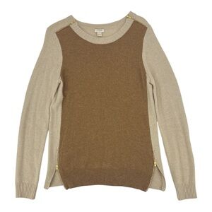 J. Crew Women’s Brown & Beige Wool Blend Colorblock Sweater Zipper Details SZ S